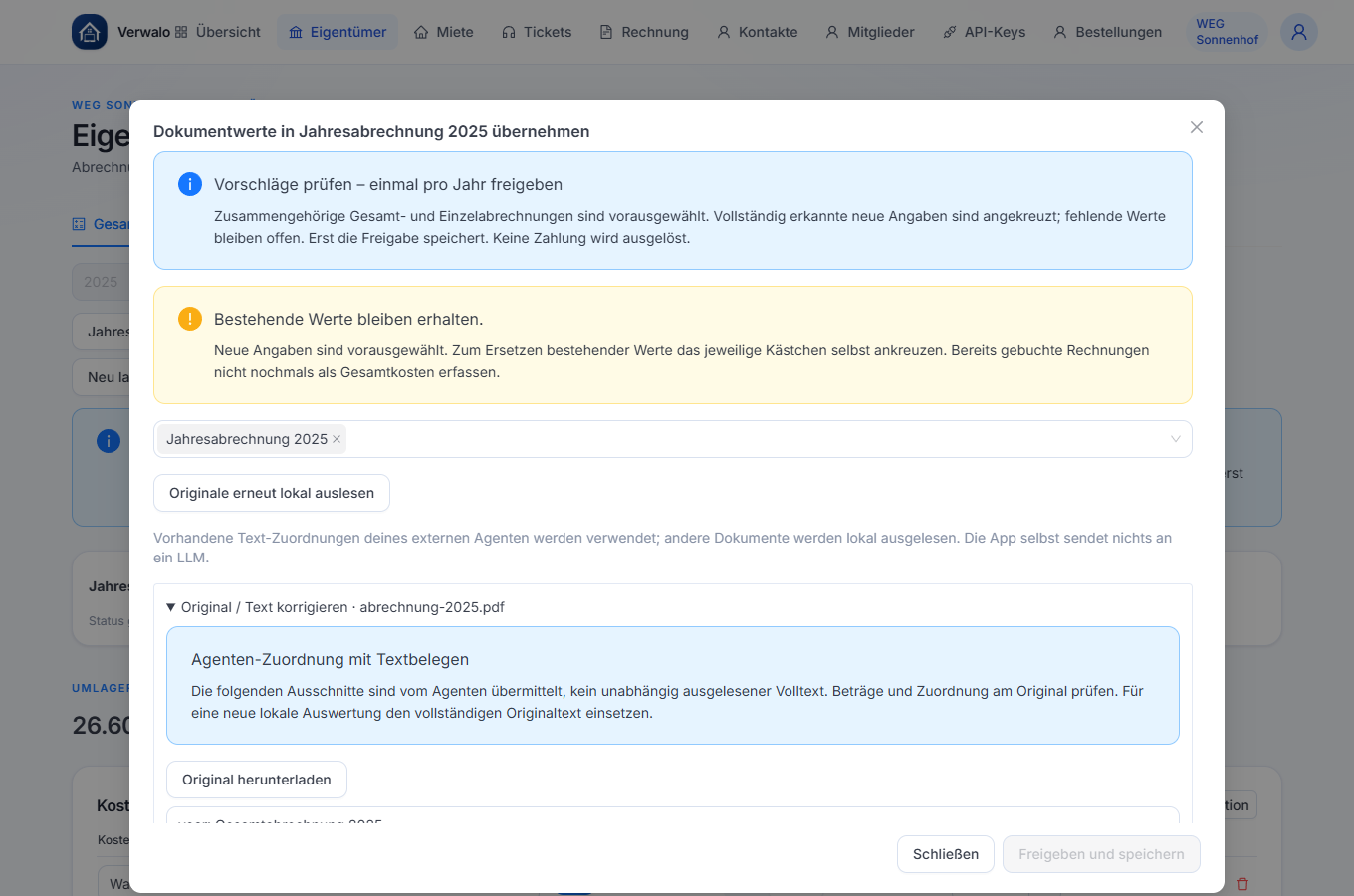 Agenten-Zuordnung mit Textbelegen, Original-Download und offenen Prüfhinweisen